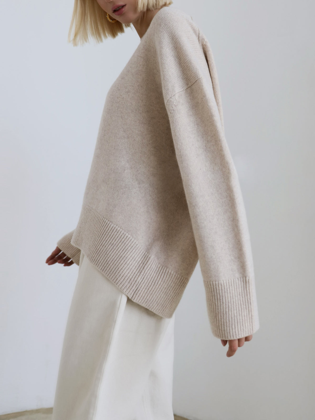 Damen Winterpullover Oversized Wollig Beige
