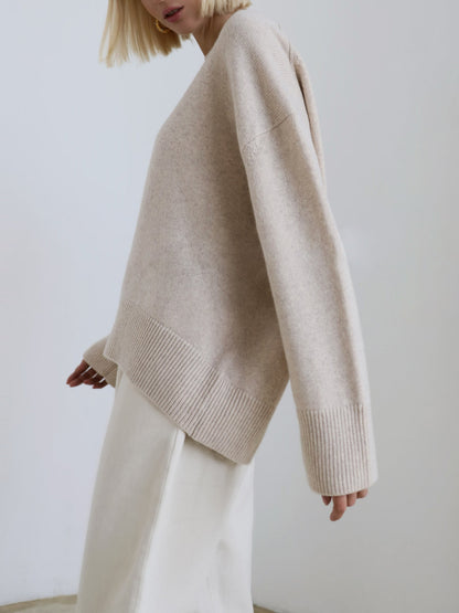 Damen Winterpullover Oversized Wollig Beige