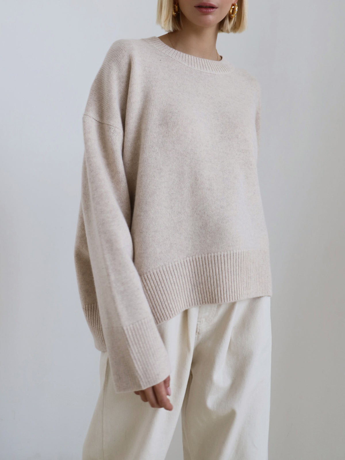 Damen Winterpullover Oversized Wollig Beige