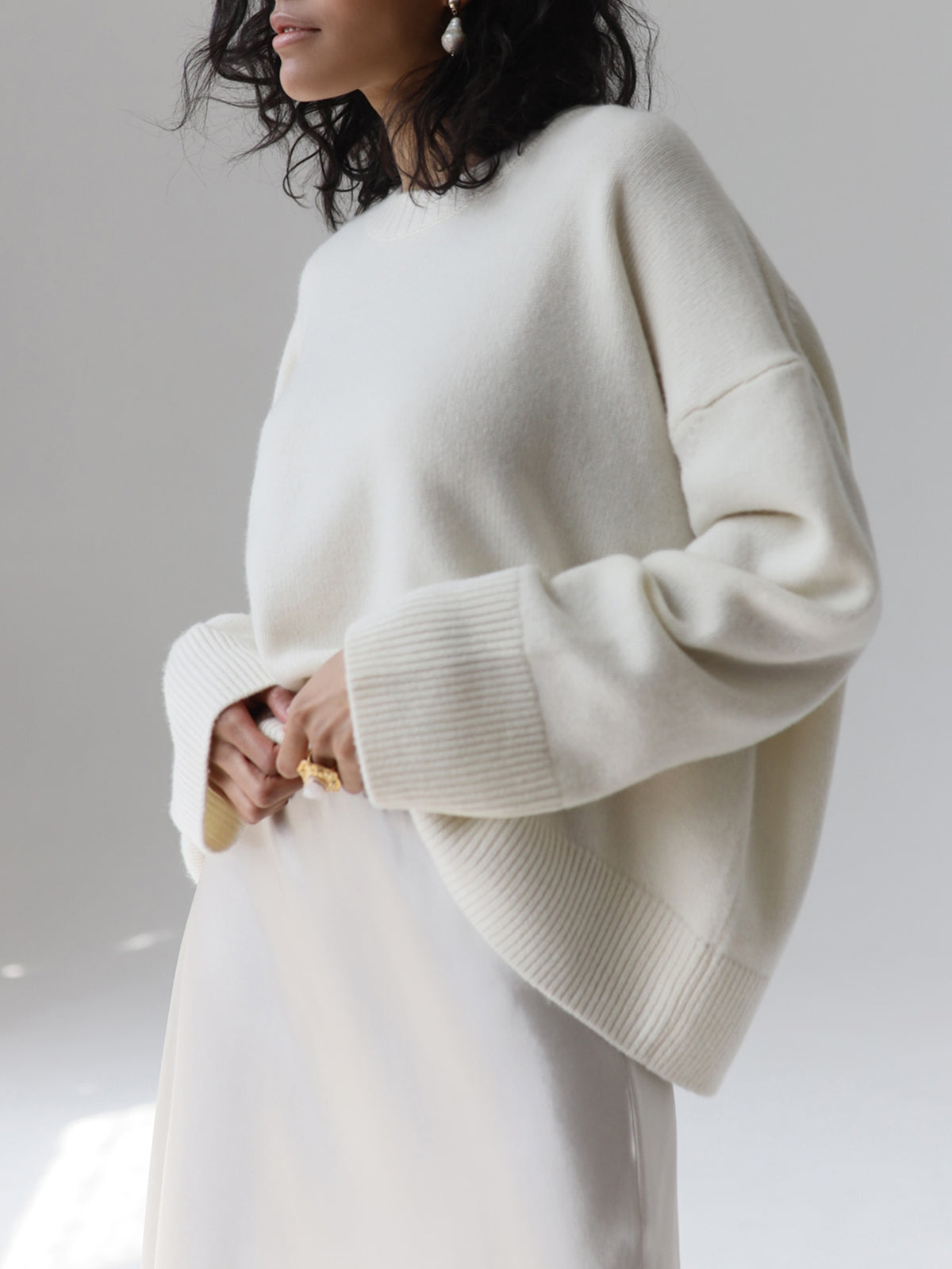 Damen Winterpullover Oversized Wollig Beige