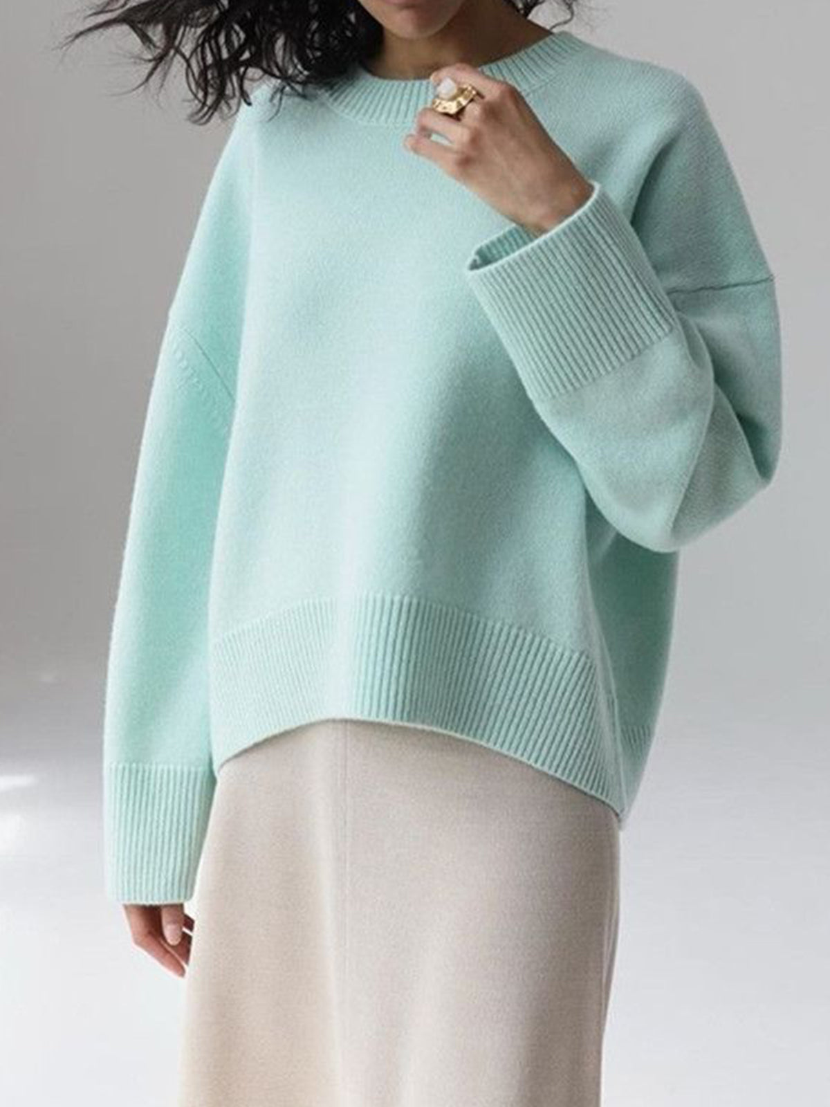 Damen Winterpullover Oversized Wollig Beige