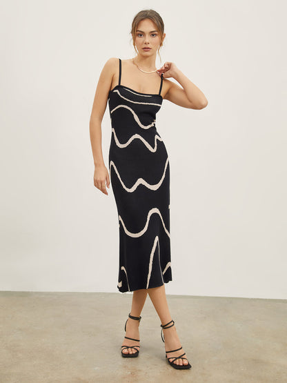 Damen Midikleid Abstraktes Muster Spaghettiträger