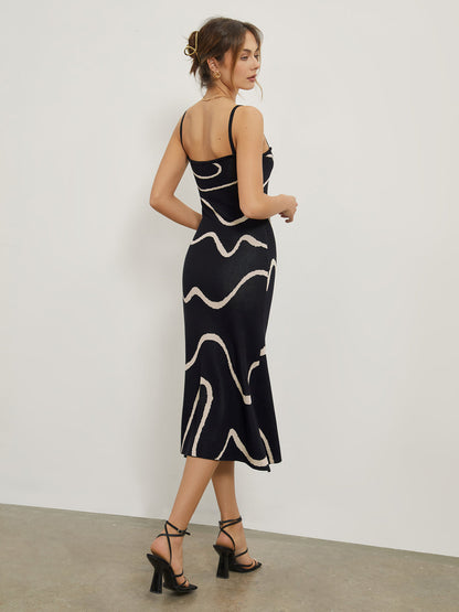 Damen Midikleid Abstraktes Muster Spaghettiträger