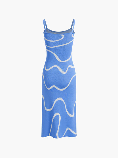Damen Midikleid Abstraktes Muster Spaghettiträger