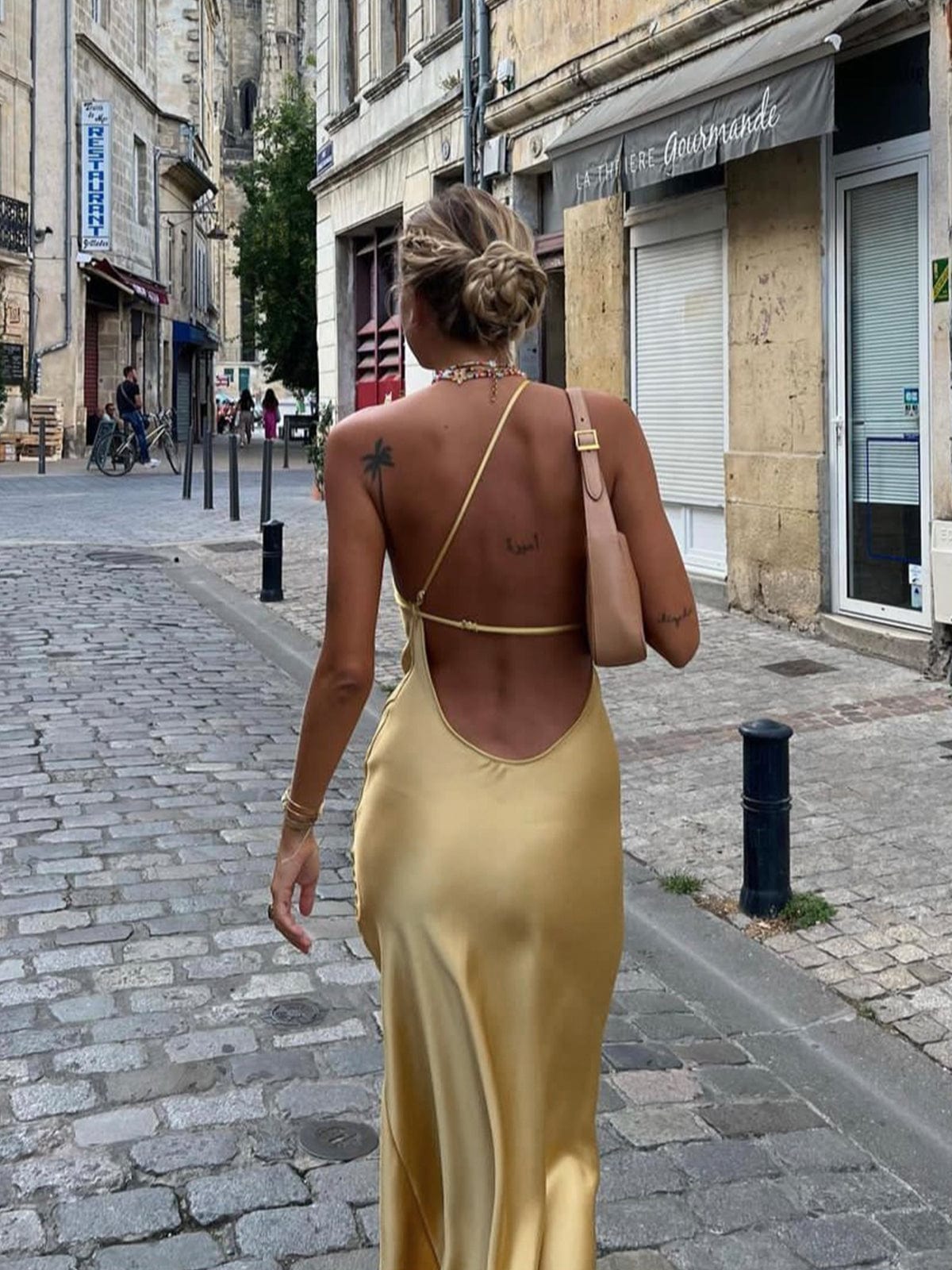 Elegantes Damen Satin-Kleid Rückenfrei Hochzeit Fest