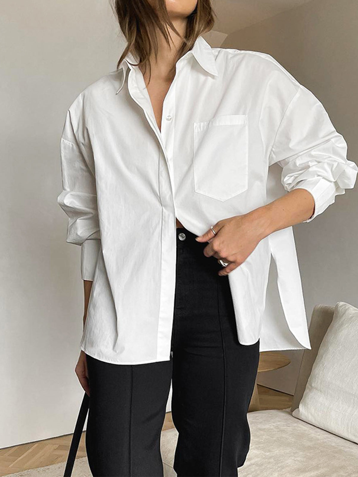 Damen Oversized Bluse Zeitlos Weiß - Norvielle
