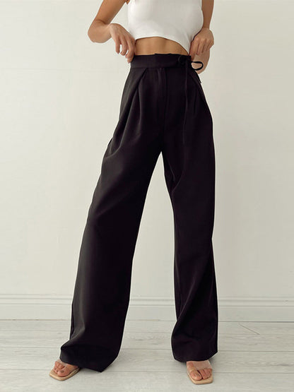 Damen Hohe Taille Pantalon Weites Bein
