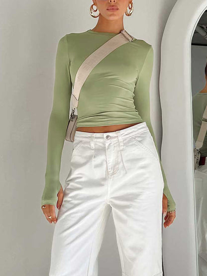 Damen Langarm Crop Sommer Oberteil