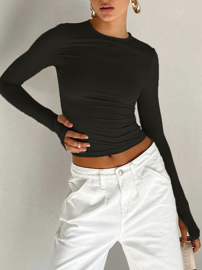 Damen Langarm Crop Sommer Oberteil