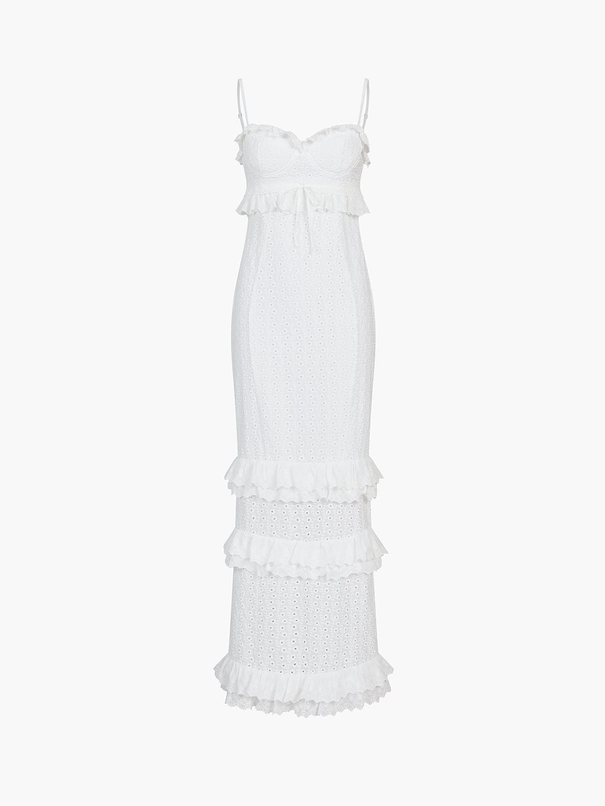 Weißes Spitzenkleid Damen Rüschen Eleganz