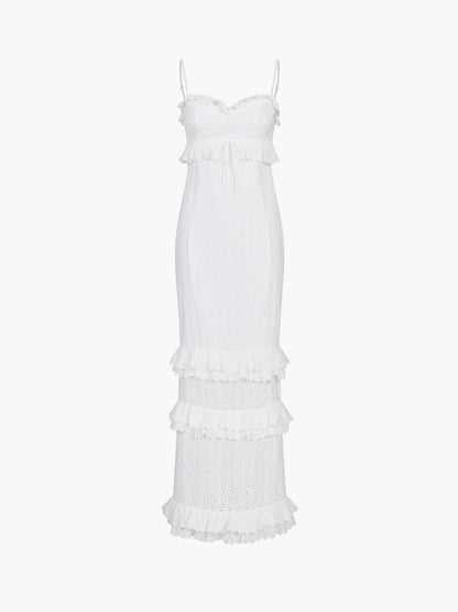 Weißes Spitzenkleid Damen Rüschen Eleganz