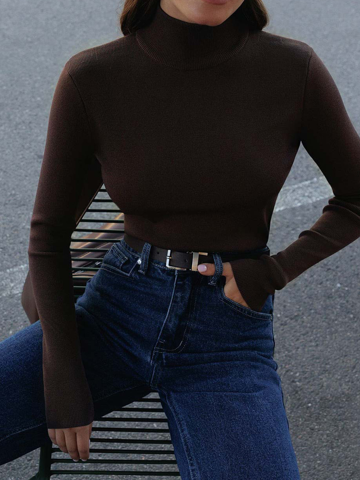 Damen Frühlings- Mock-Neck Bequem