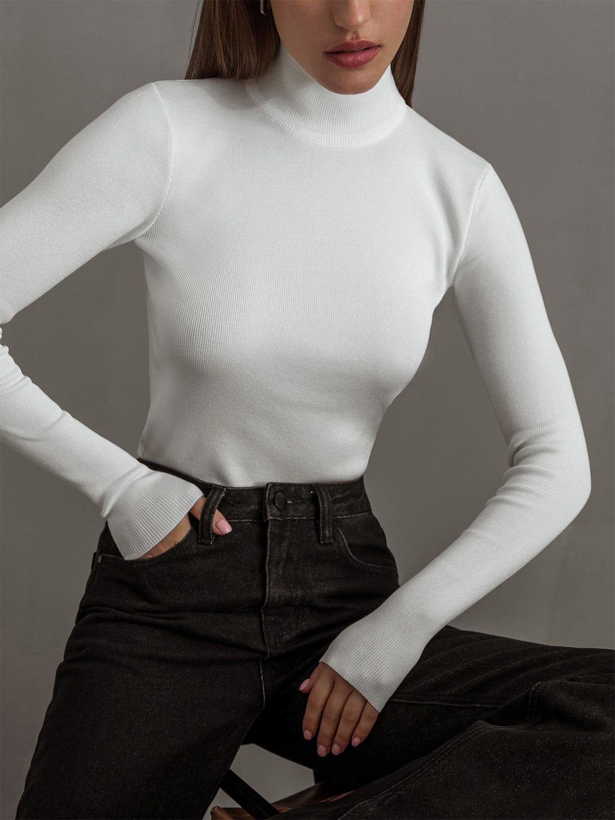 Damen Frühlings- Mock-Neck Bequem