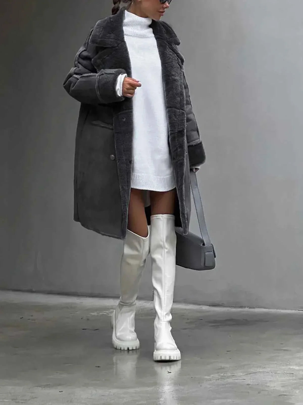 Damen Winterjacke Reverskragen Fleece