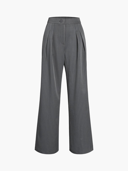 Norvielle Damen Nadelstreifenhose Weites Bein Faltenhose