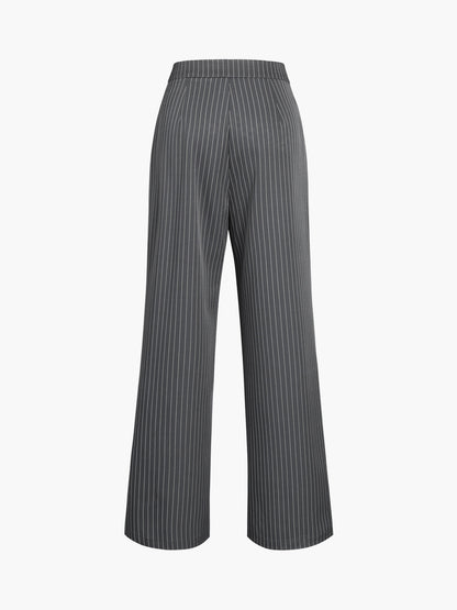 Norvielle Damen Nadelstreifenhose Weites Bein Faltenhose
