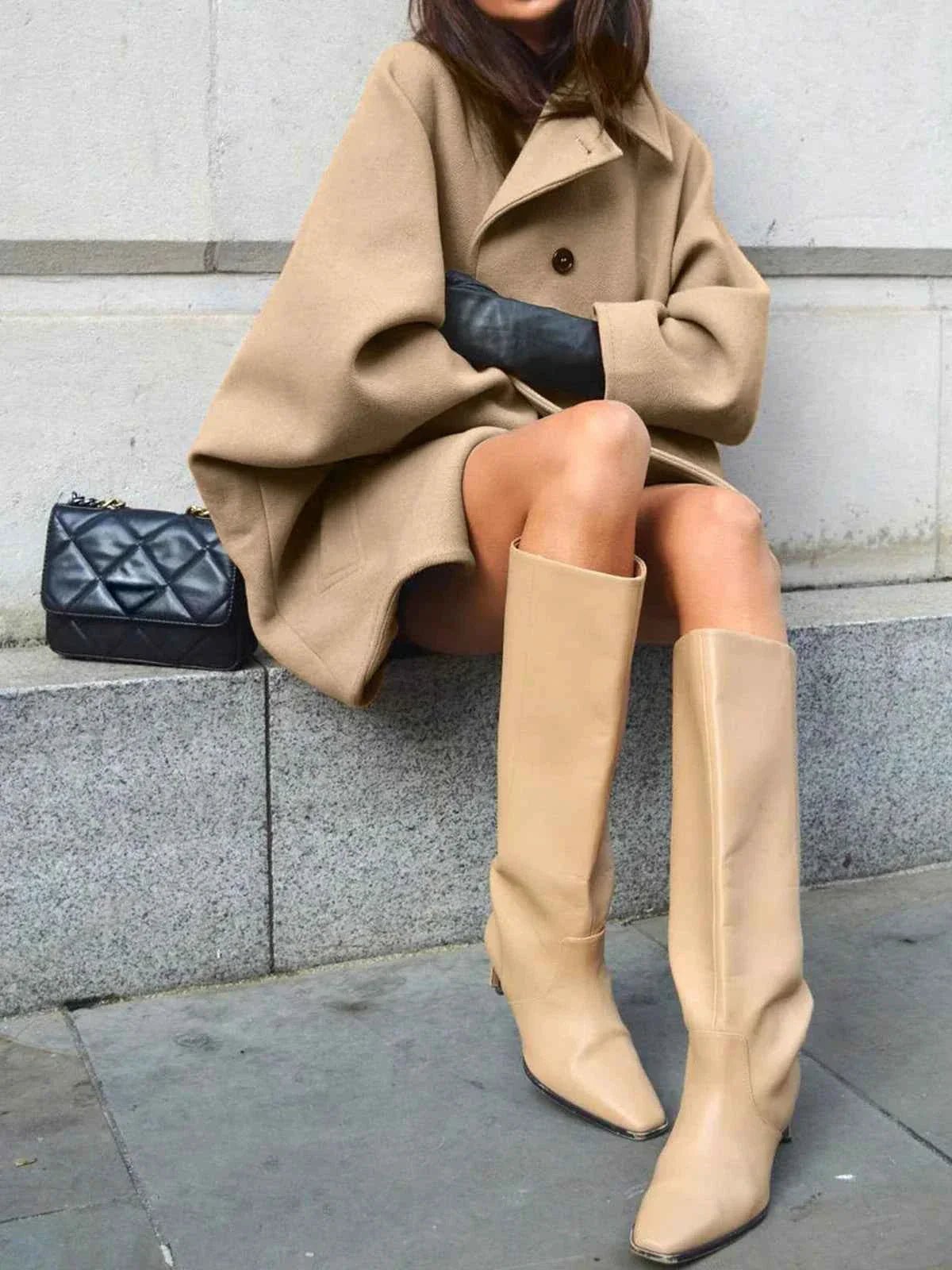 Damen Oversize Wintermantel Reverskragen Asymmetrisch