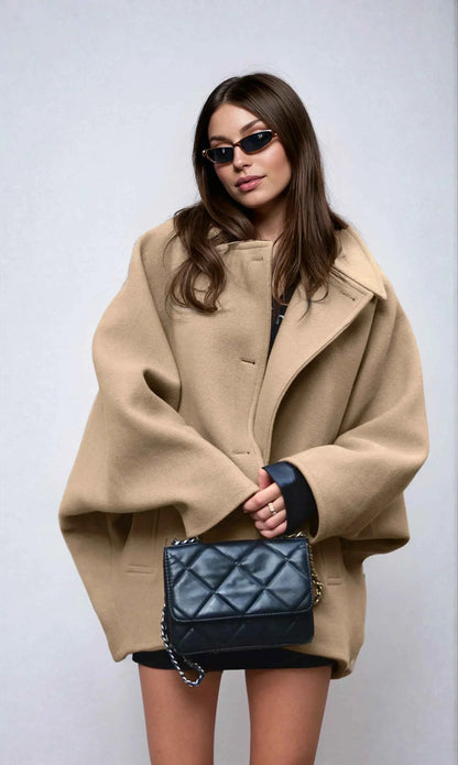 Damen Oversize Wintermantel Reverskragen Asymmetrisch