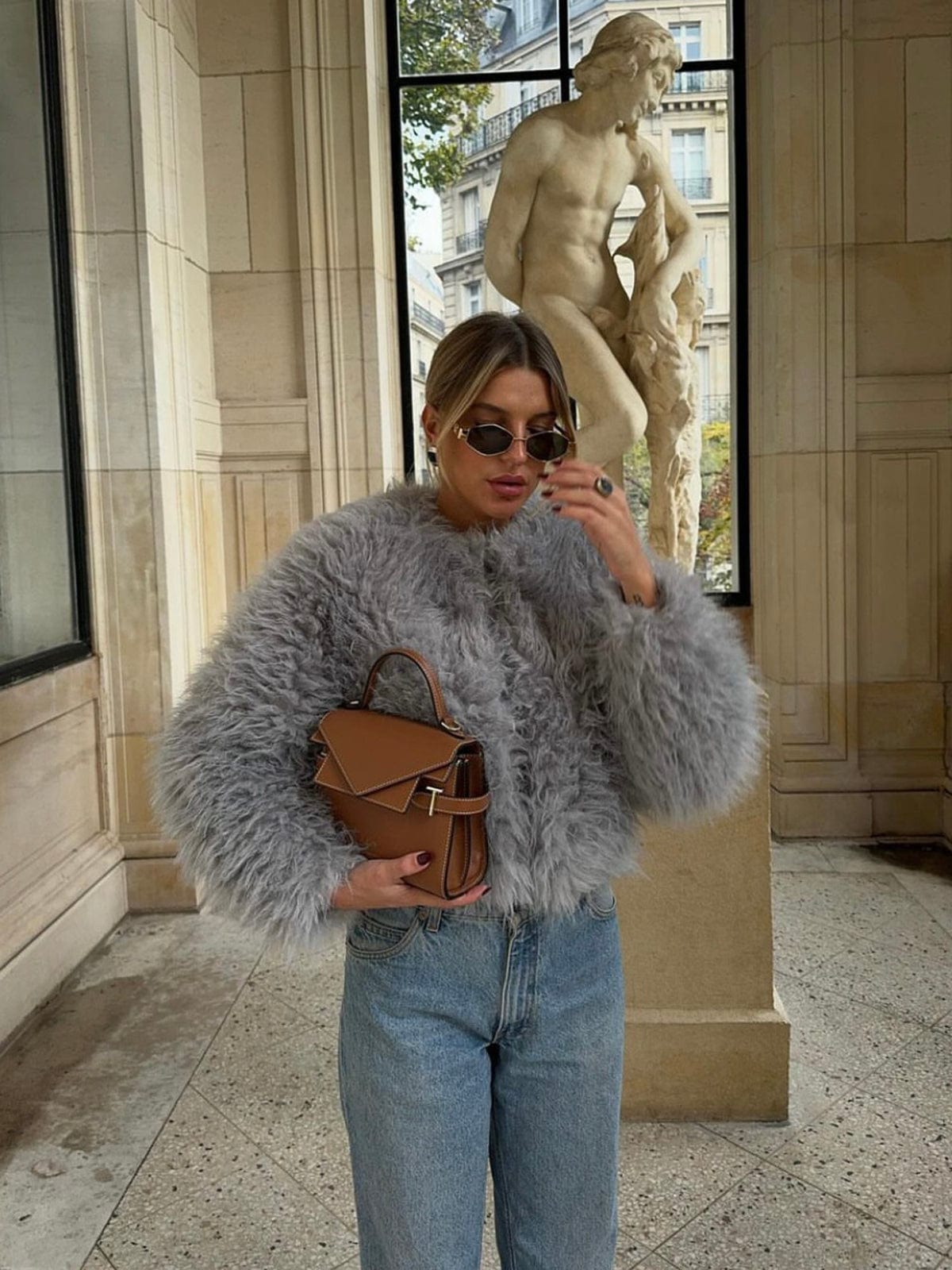 Eleganter Damen Kurzmantel Fausse Fourrure
