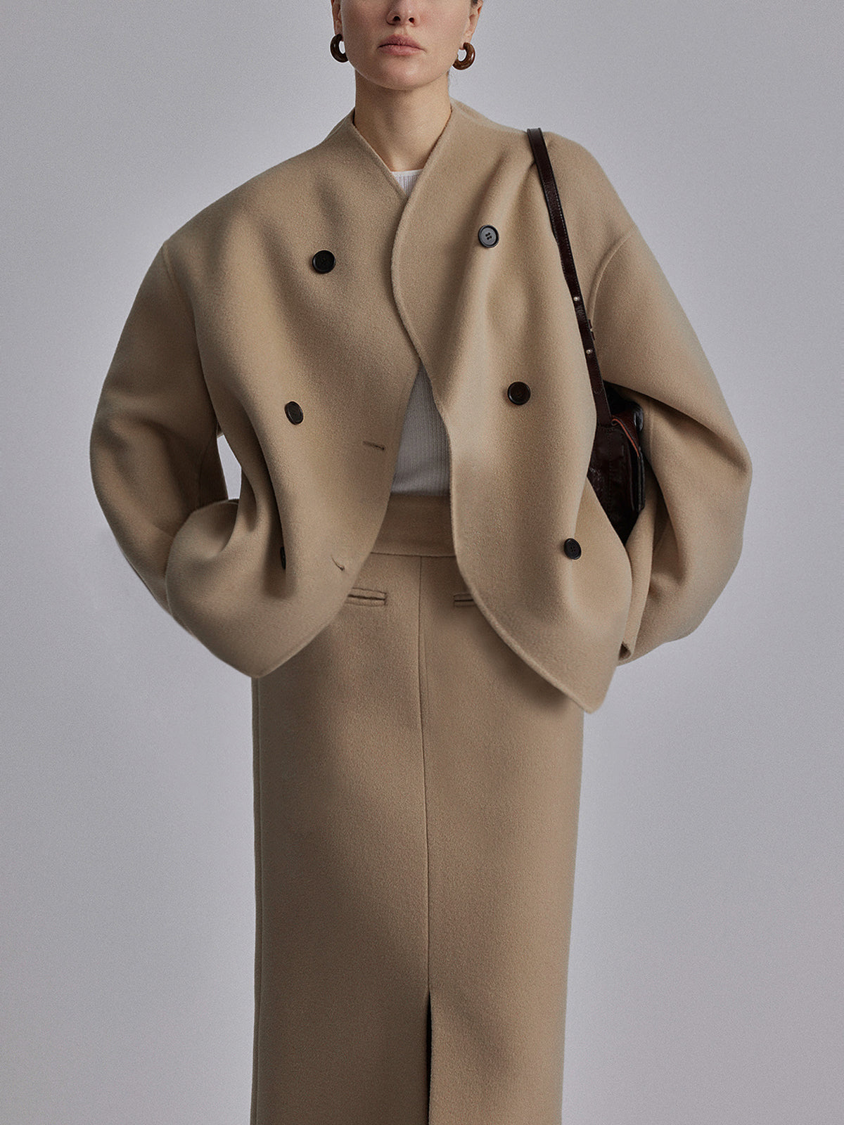 Norvielle Damen Oversized Jacke Knopfverschluss Beige
