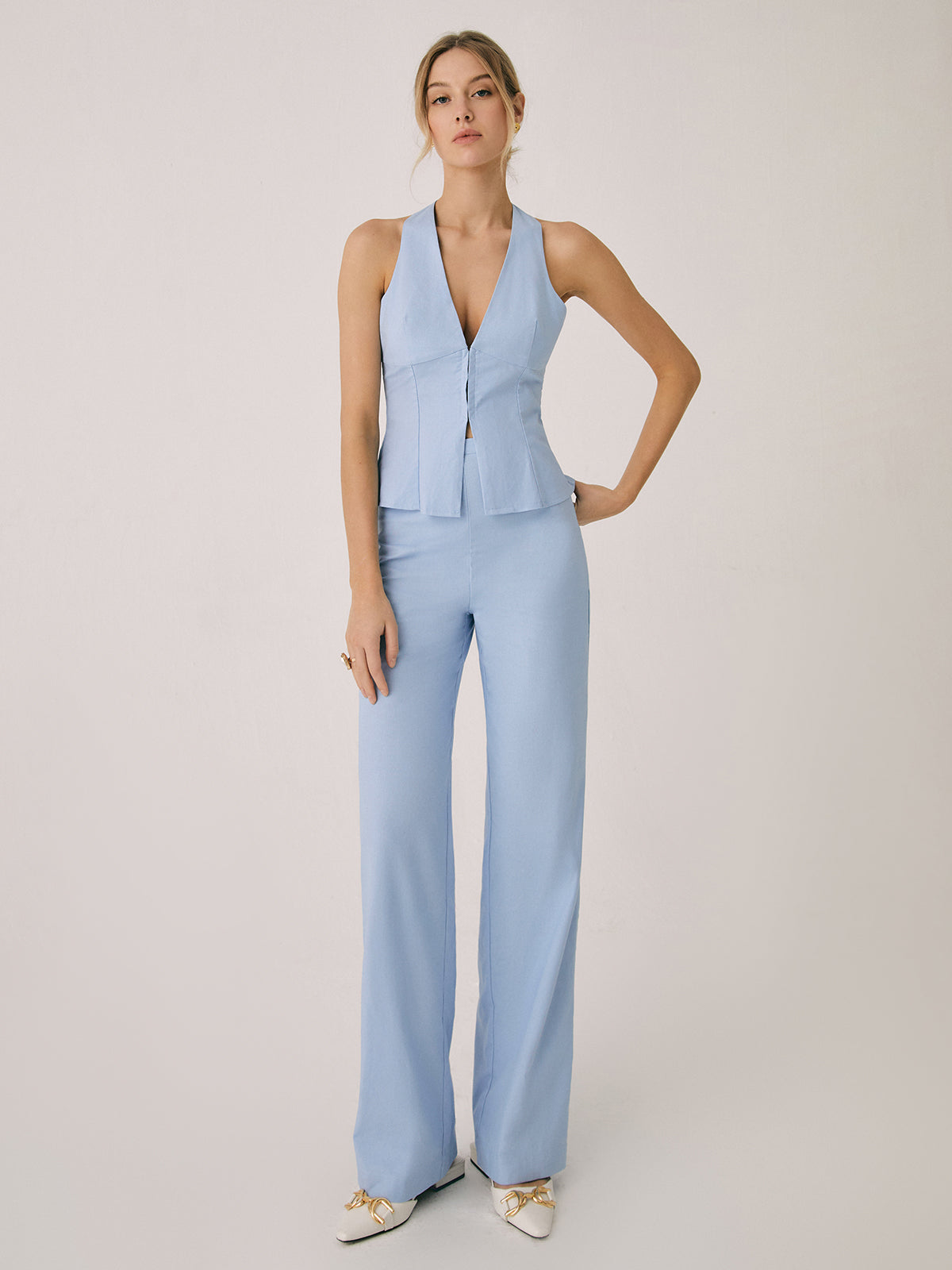 Norvielle Damen Baumwollweste mit geraden Beinhosen Set - Norvielle