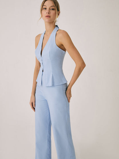 Norvielle Damen Baumwollweste mit geraden Beinhosen Set