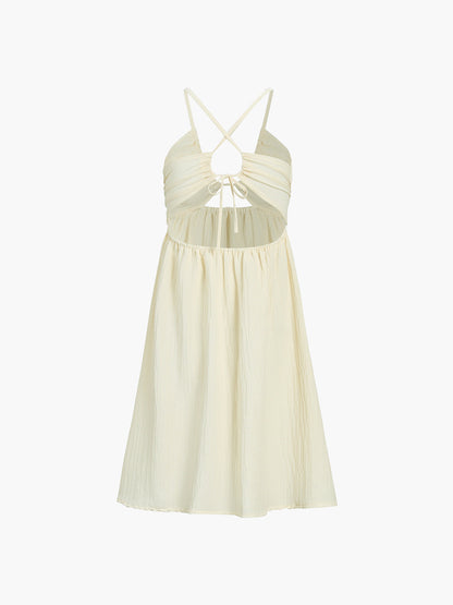 Damen Midikleid Luftig Cut-Out Spaghettiträger Hohes Bein