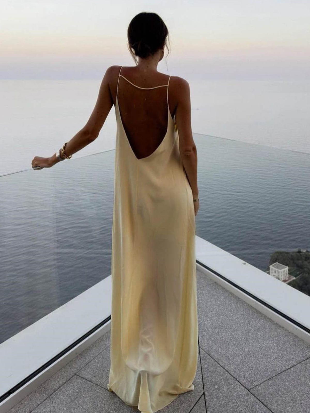 Damen Slipkleid Tiefem Rückenausschnitt Elegantes Abendkleid