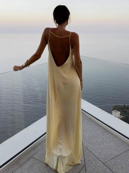 Damen Slipkleid Tiefem Rückenausschnitt Elegantes Abendkleid