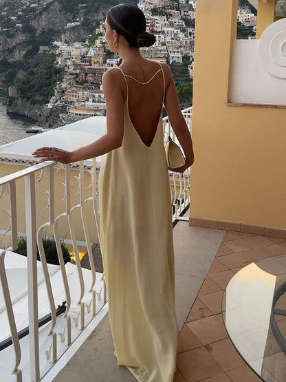 Damen Slipkleid Tiefem Rückenausschnitt Elegantes Abendkleid
