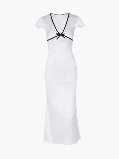 Weißes Midikleid Damen Figurbetonung Kontrastdetails