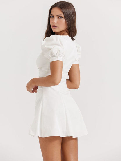 Thea Damen Minikleid Puffärmelig Sommerkleid Rosa