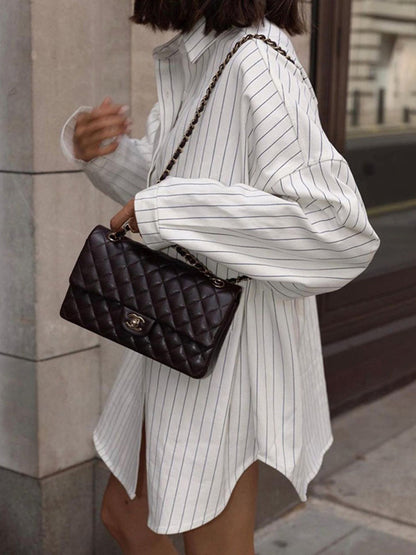 Weißes Oversized Hemdkleid Streifen Streetstyle Damenkleid