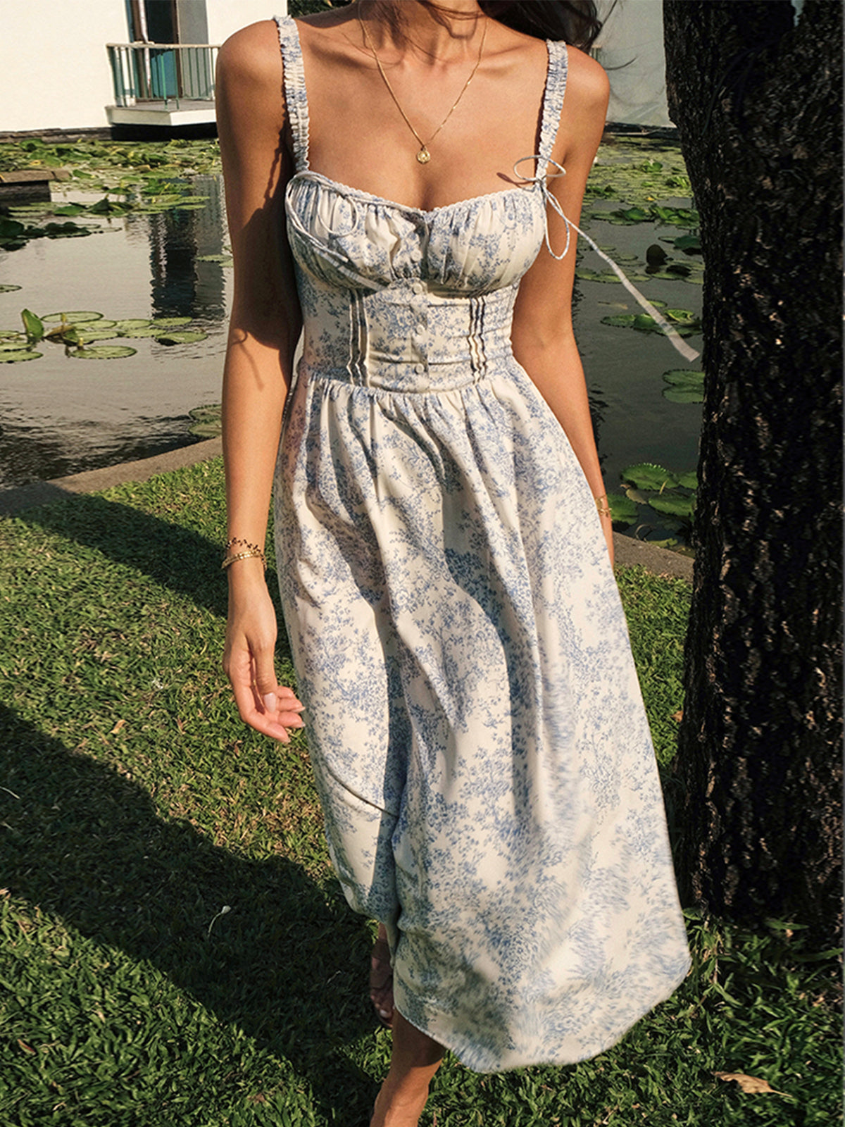 Norvielle Damen Midi Kleid Blumenmuster