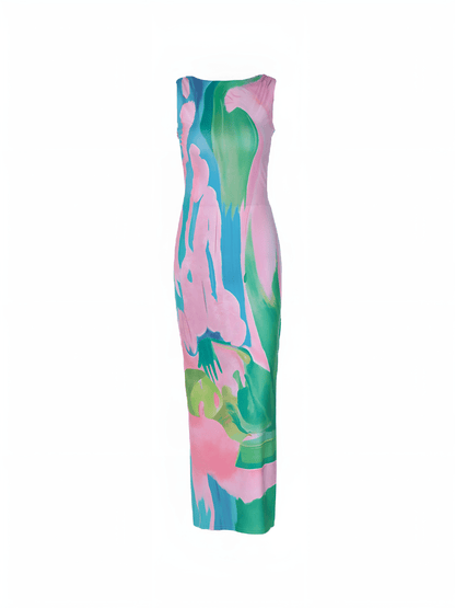 Ärmelloses Damen Maxi-Kleid Aquarellprint Eleganz