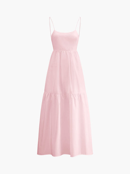 Damen Maxikleid Rosa Spaghetti-Träger Leicht