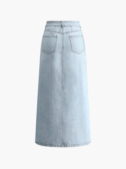 Damen Midirock Denim Frontschlitz