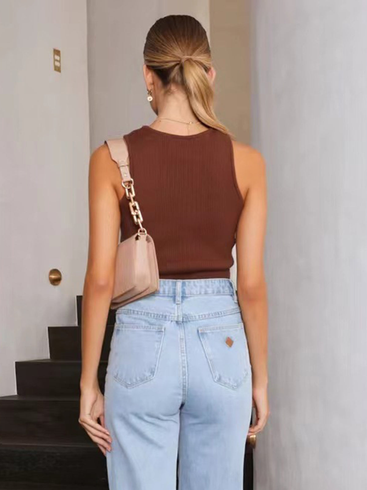 Ärmelloses Damen Tanktop Rippenstrick