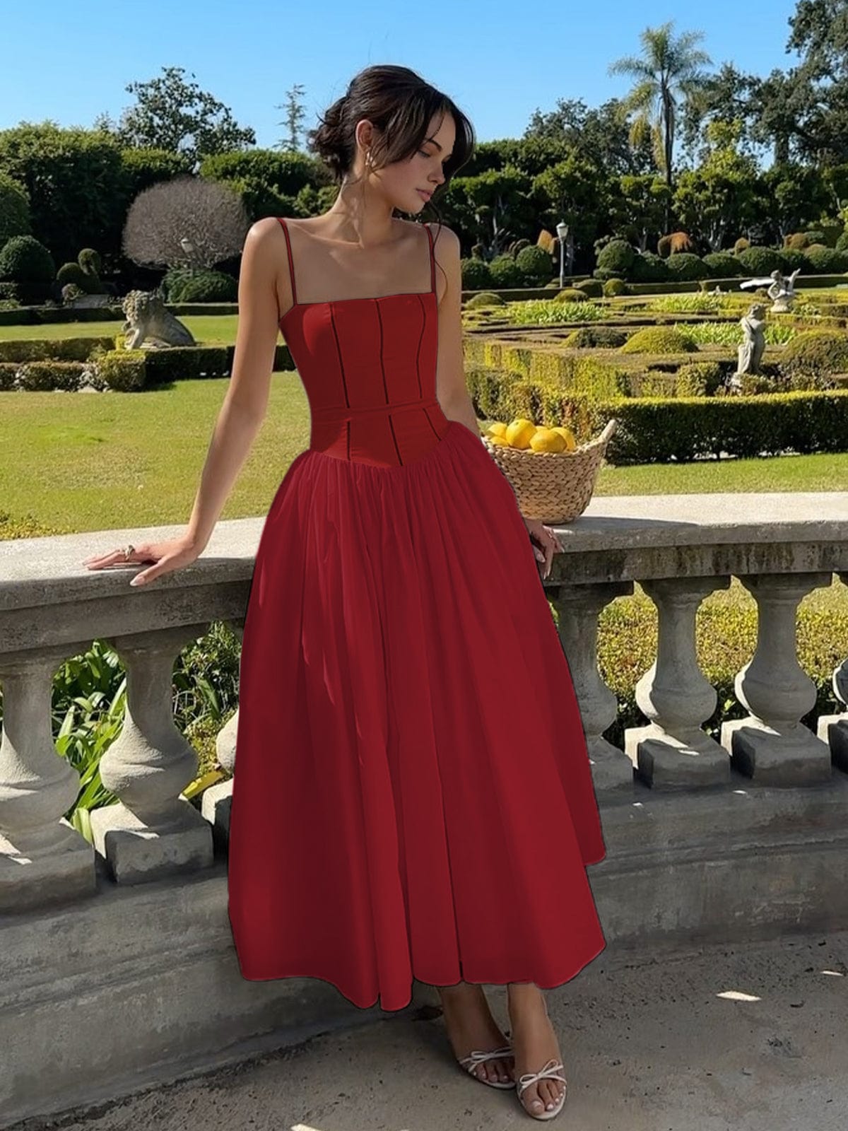 Damen Midi Kleid Hochzeitsgäste Korsett