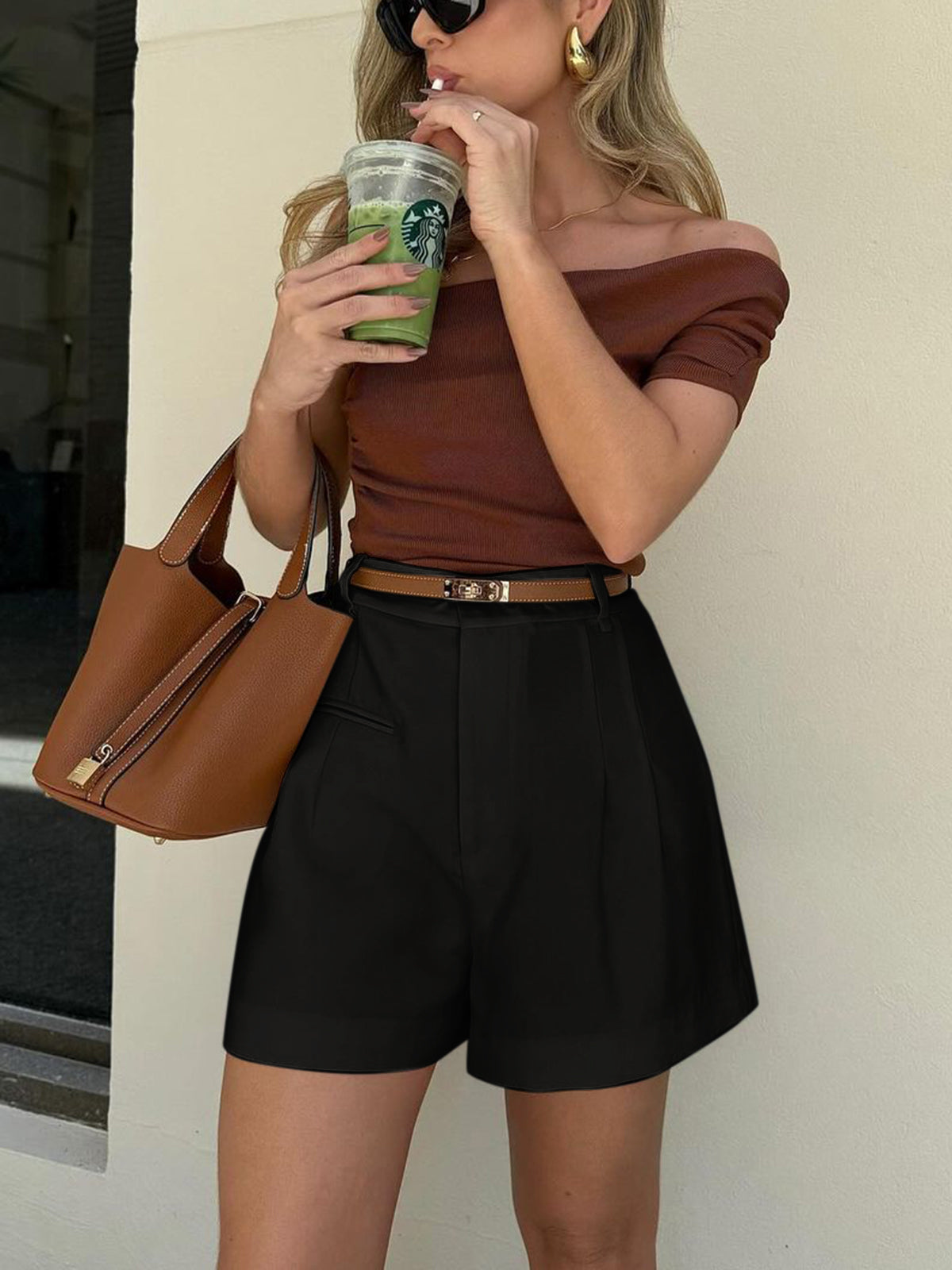 Damen Highwaist Shorts Gerades Bein Hüftabschluss
