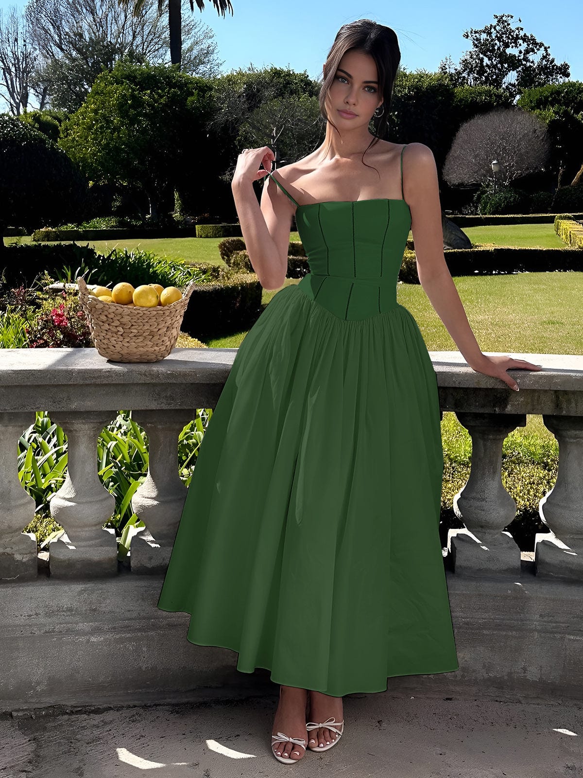 Damen Midi Kleid Hochzeitsgäste Korsett