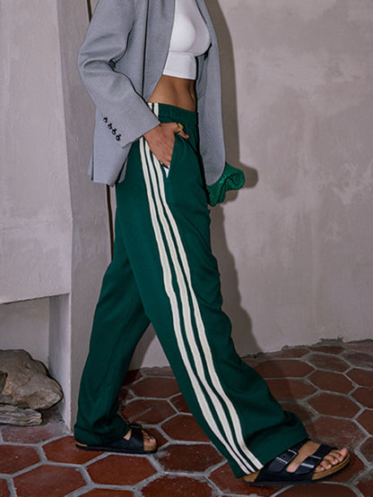 Damen Hochtaillen-Hose Gerade Linien Schwarz - Norvielle