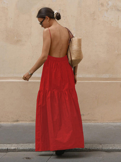 Damen Maxikleid Rosa Spaghetti-Träger Leicht