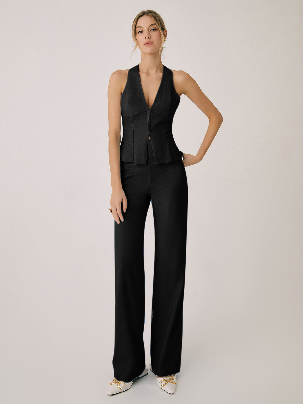 Norvielle Damen Baumwollweste mit geraden Beinhosen Set