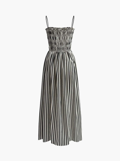 Damen Sommerkleid Streifenmuster Smock-