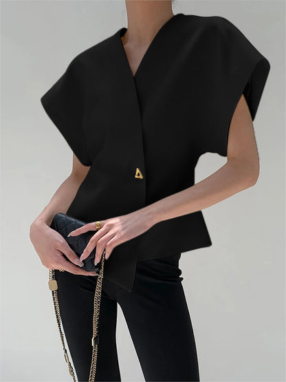 Damen Bluse V-Ausschnitt Knopfleiste Leicht