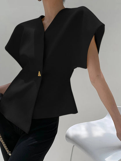 Damen Bluse V-Ausschnitt Knopfleiste Leicht