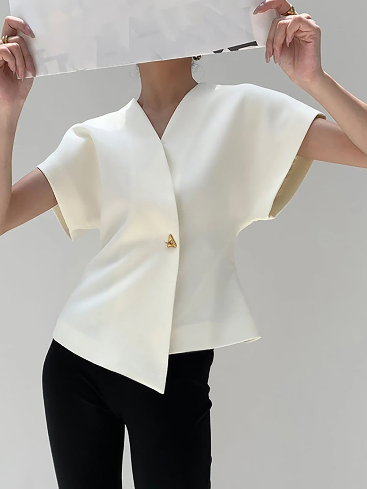 Damen Bluse V-Ausschnitt Knopfleiste Leicht