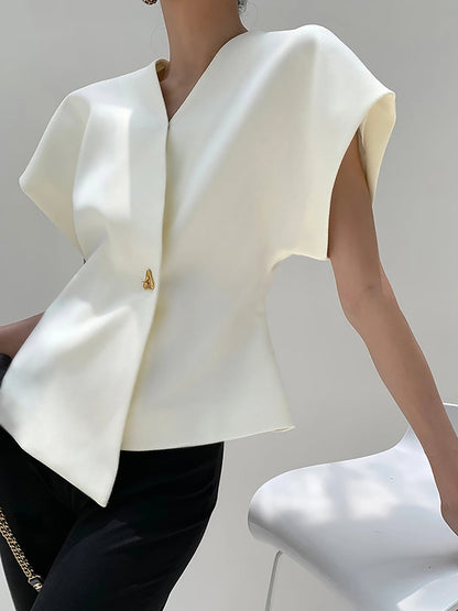Damen Bluse V-Ausschnitt Knopfleiste Leicht
