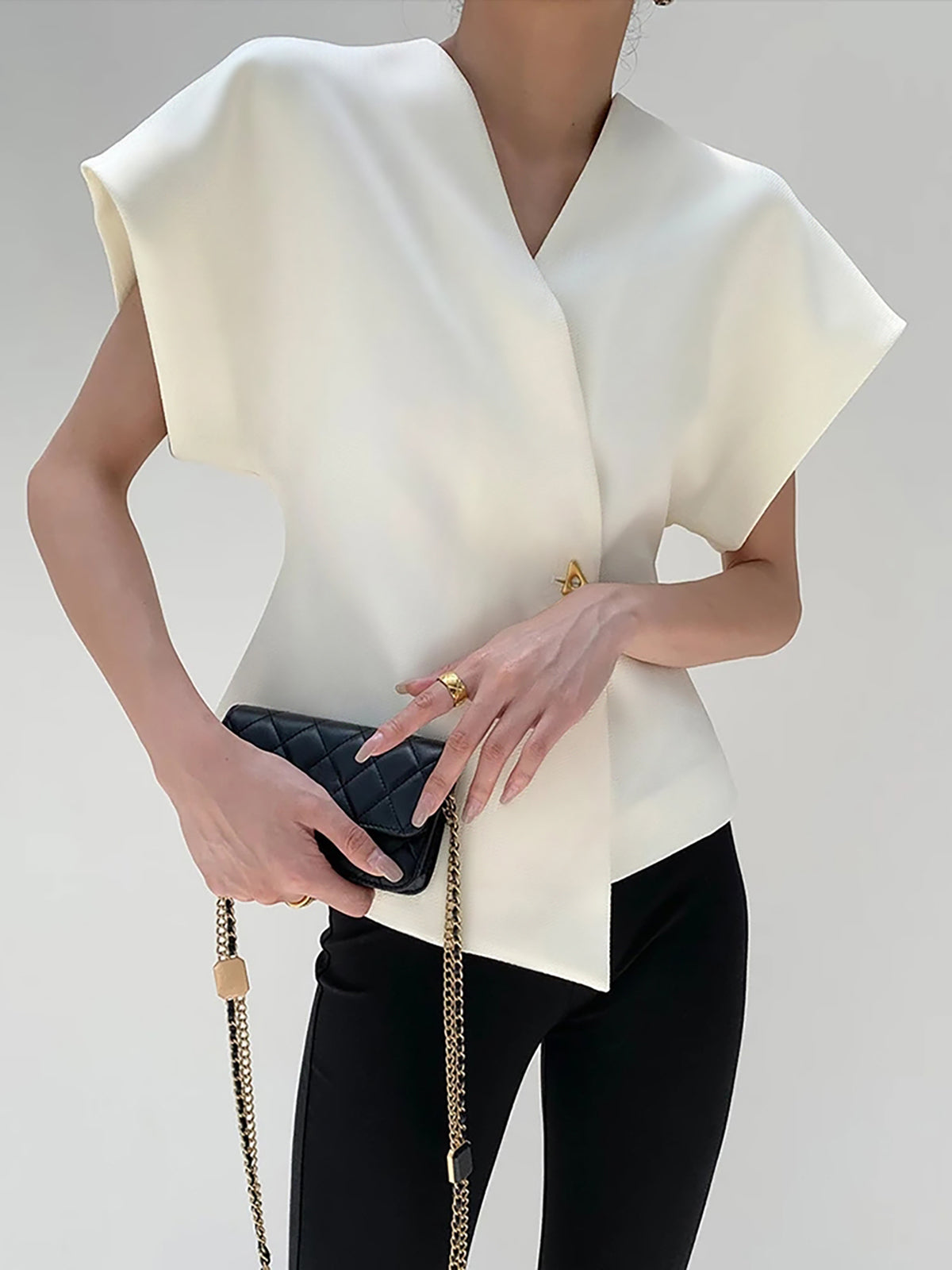 Damen Bluse V-Ausschnitt Knopfleiste Leicht